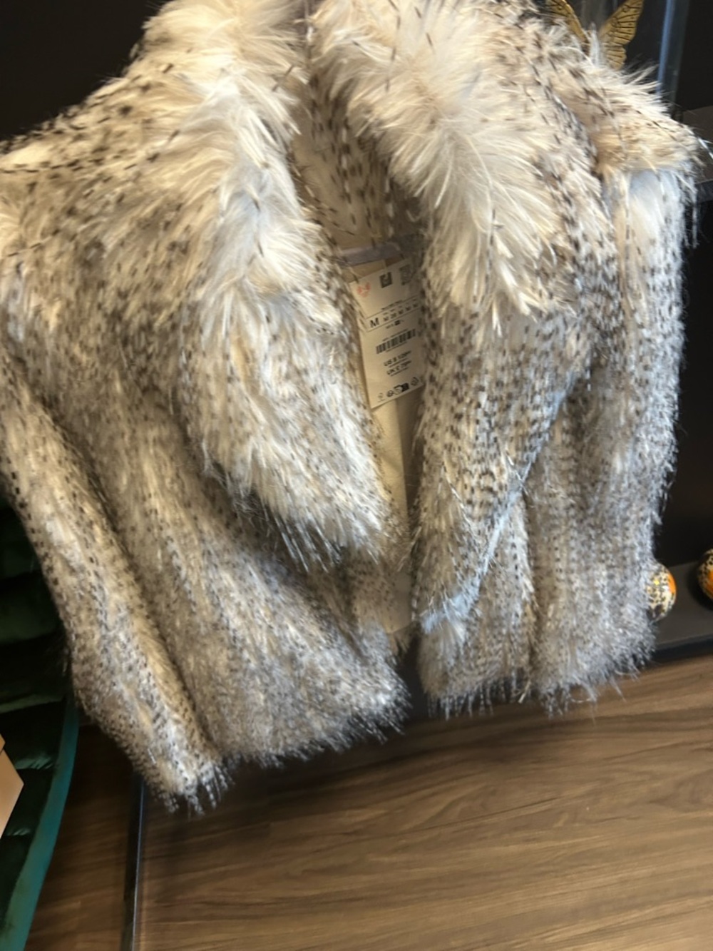 Faux Fur Knit jacket  in Mixed Gray and Cream